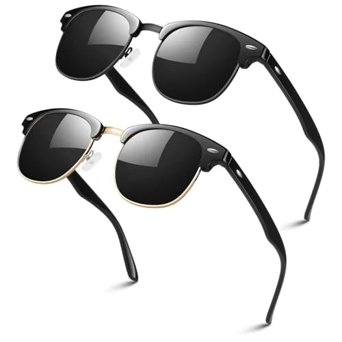 LINVO Polarized Semi Rimless Sunglasses for Men Women, Mens Sunglasses Classic Retro Shades Half Frame Driving Sun Glasses UV Protection